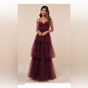 Lulu's Burgundy Layered Tulle Dress